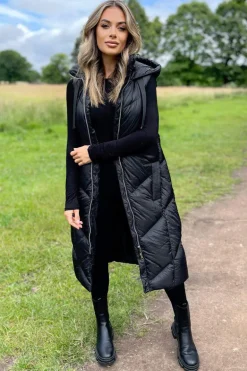 Black Hooded Puffer Gilet