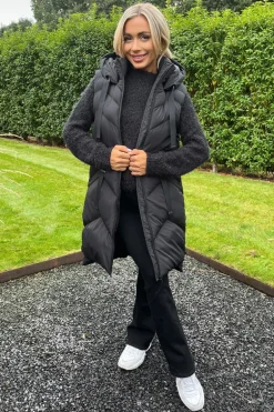 Black Hooded Zip Up Padded Gilet