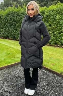 Black Hooded Zip Up Padded Gilet