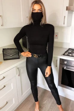 Black Jersey Long Sleeve Mask Bodysuit