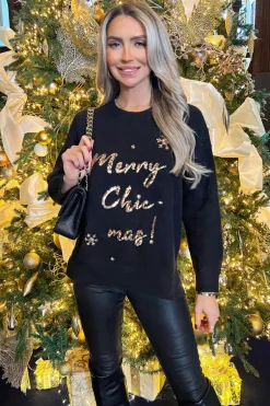 Black Merry Chic-mas Sequin Knit Jumper