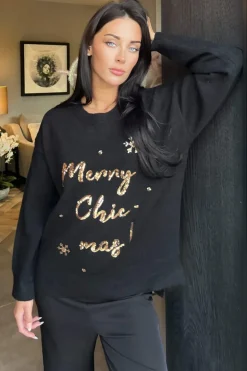Black Merry Chic-mas Sequin Knit Jumper
