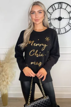 Black Merry Chic-mas Sequin Knit Jumper