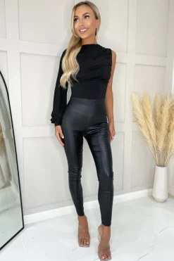 Black One Sleeve Ruched Top