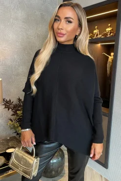 Black Oversized Mock Neck Jumper