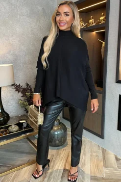 Black Oversized Mock Neck Jumper