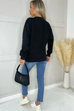 Black Paris Slogan Crew Neck Sweatshirt