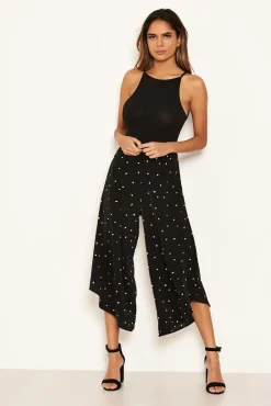 Black Polka Dot Culotte Flared Trousers