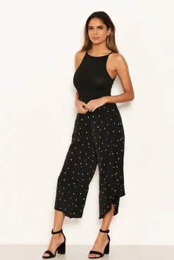 Black Polka Dot Culotte Flared Trousers
