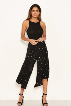 Black Polka Dot Culotte Flared Trousers