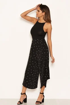 Black Polka Dot Culotte Flared Trousers