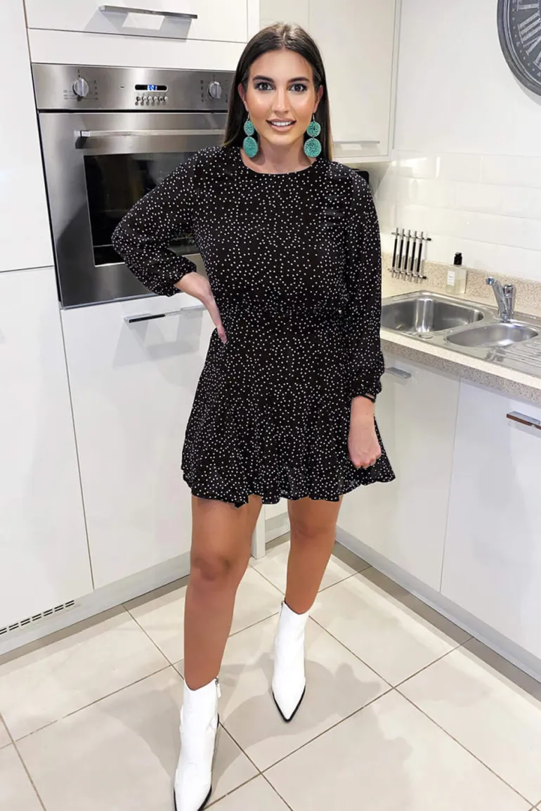 Black Polka Dot Long Sleeve Dress