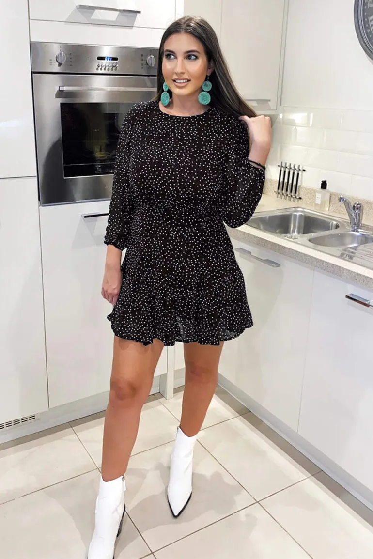 Black Polka Dot Long Sleeve Dress