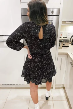 Black Polka Dot Long Sleeve Dress