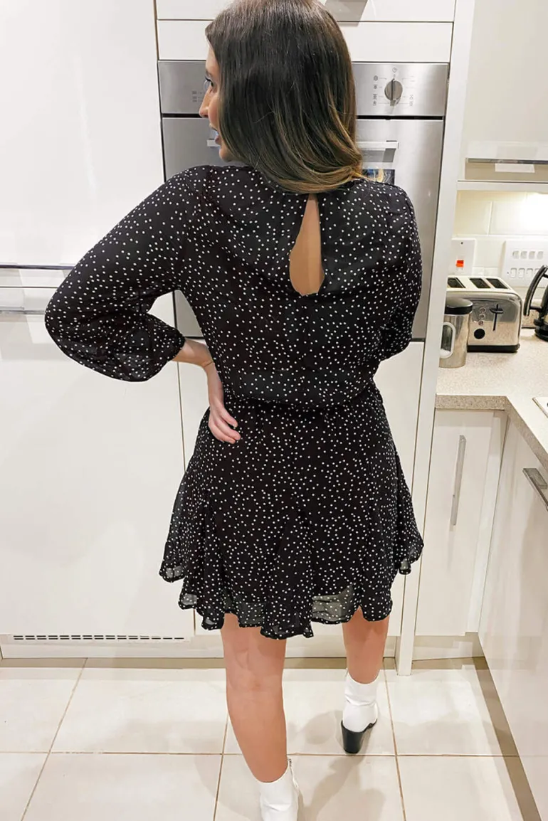 Black Polka Dot Long Sleeve Dress