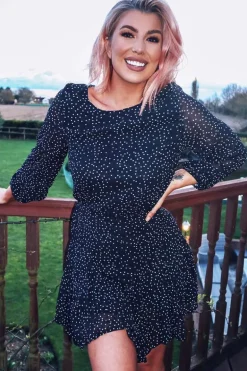 Black Polka Dot Long Sleeve Dress