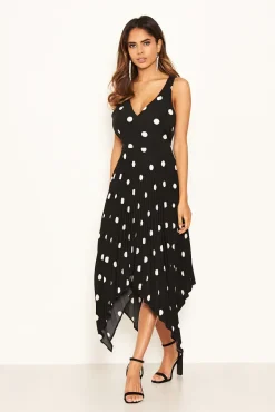 Black Polka Dot Sleeveless Pleated Dress
