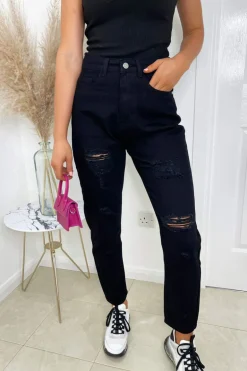 Black Ripped Mom Jeans