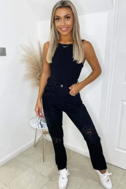 Black Ripped Split Hem Jeans