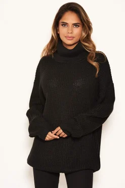 Black Roll Neck Knit Jumper