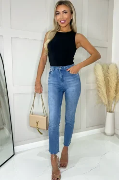 Black Round Neck Fitted Sleeveless Bodysuit