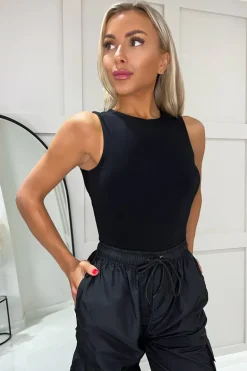 Black Round Neck Sleeveless Bodysuit