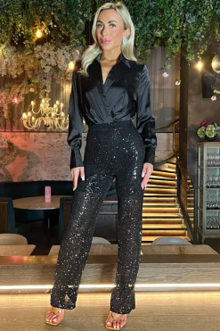 Black Sequin High Waist Trousers