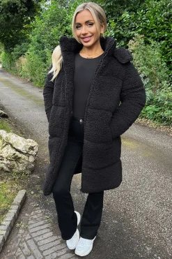 Black Teddy Panelled Long Coat
