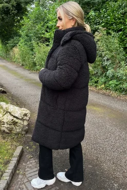 Black Teddy Panelled Long Coat