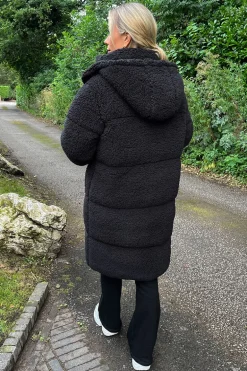Black Teddy Panelled Long Coat