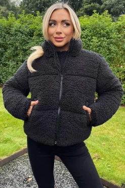 Black Teddy Panelled Short Coat