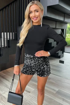 Black Velvet Sequin 2 in 1 Long Sleeve Playsuit