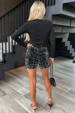 Black Velvet Sequin 2 in 1 Long Sleeve Playsuit