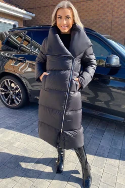 Black Wrap Puffer Coat