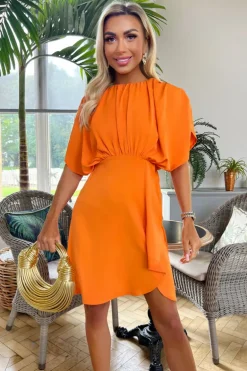 Blood Orange Batwing Gathered Top Mini Dress