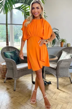 Blood Orange Batwing Gathered Top Mini Dress