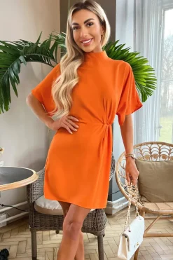 Blood Orange High Neck Gathered Waist Detail Shift Dress