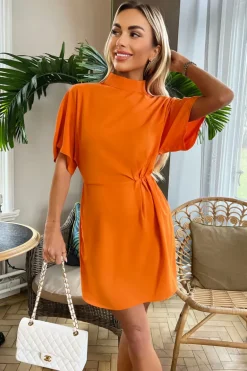 Blood Orange High Neck Gathered Waist Detail Shift Dress