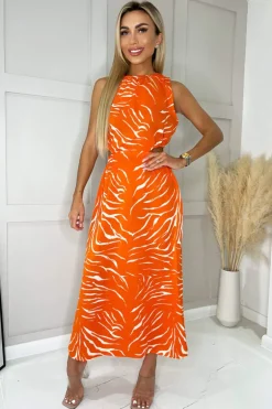 Blood Orange Printed Cut Out Midi Dress