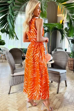 Blood Orange Printed Cut Out Midi Dress