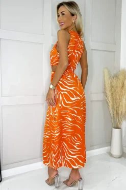 Blood Orange Printed Cut Out Midi Dress
