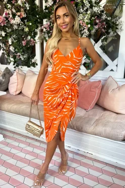 Blood Orange Printed Strappy Midi Dress