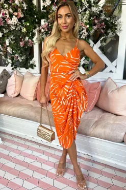 Blood Orange Printed Strappy Midi Dress