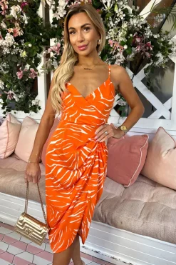 Blood Orange Printed Strappy Midi Dress