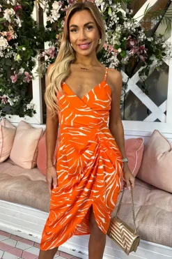 Blood Orange Printed Strappy Midi Dress