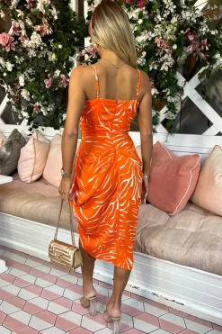 Blood Orange Printed Strappy Midi Dress
