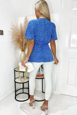 Blue Ditsy Floral V-Neck Top