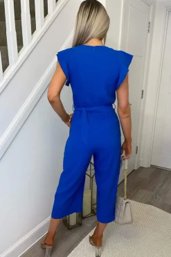 Blue Wrap Front Belted Jumpsuit