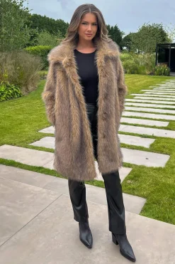 Brown Faux Fur Long Jacket