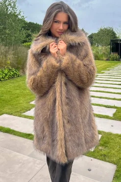 Brown Faux Fur Long Jacket